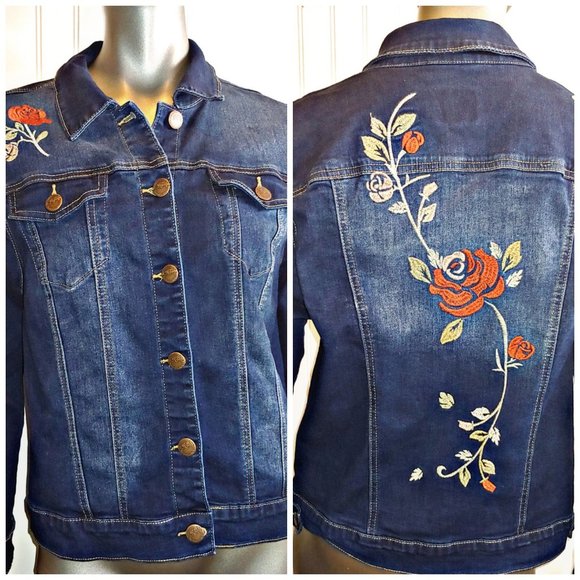 Royalty for me Embroidered Denim Jean Jacket - L - Picture 1 of 6